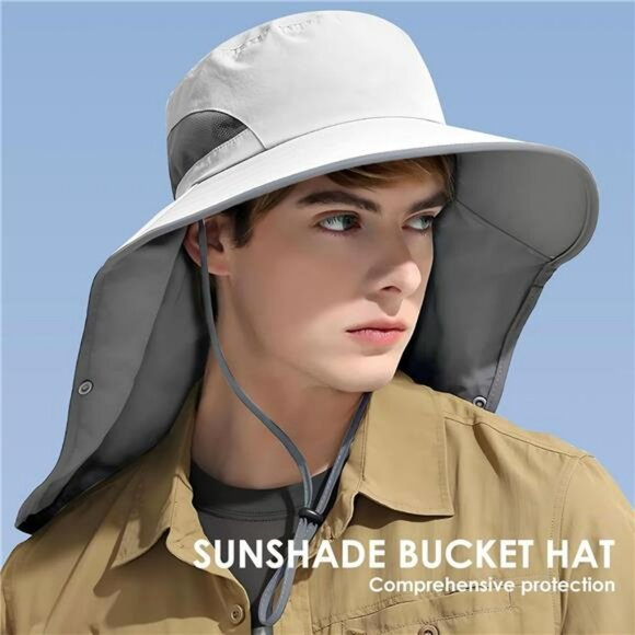 UPF 50 Sun Hat with Neck Flap UV Protection Outdoor Fishing Safari Cap - Picture 3 of 7